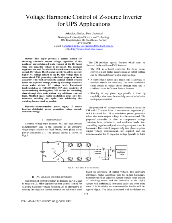(PDF) Voltage harmonic control of Z-source inverter for UPS applications