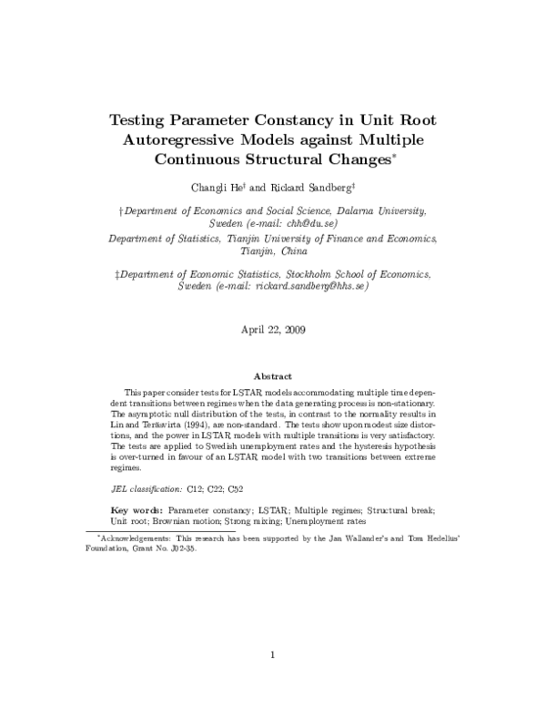(PDF) Testing Parameter Constancy in Unit Root Autoregressive Models ...