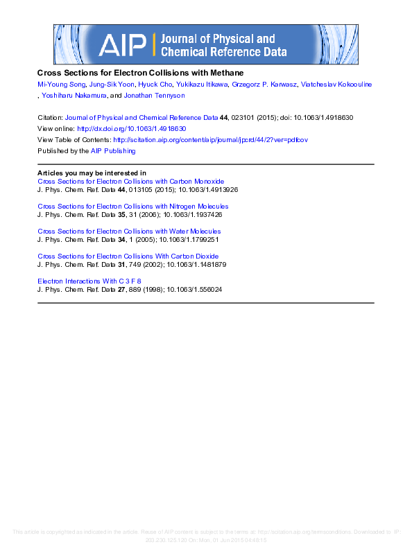 (PDF) Cross Sections for Electron Collisions with Methane