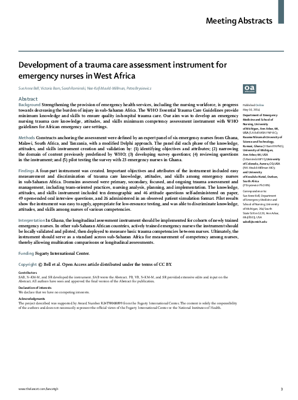 (PDF) Development of a trauma care assessment instrument for emergency ...