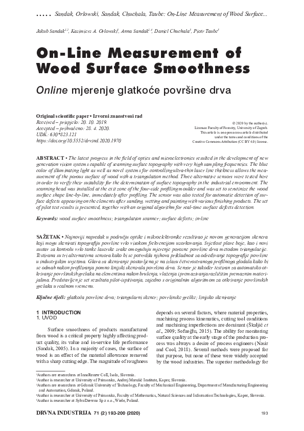 (PDF) On-Line Measurement of Wood Surface Smoothness