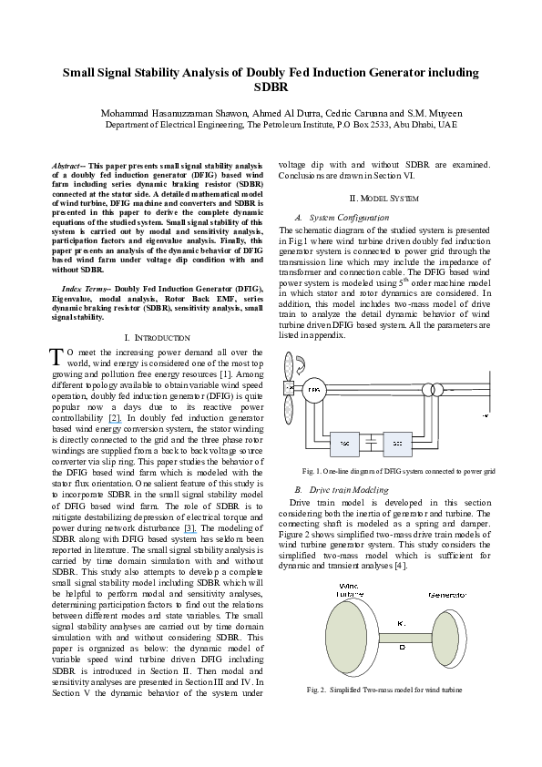 (PDF) Small Signal Stability Analysis of Doubly Fed Induction Generator ...