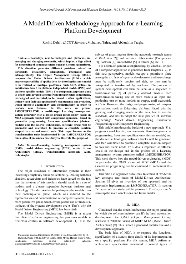 (PDF) A Model Driven Methodology Approach for e-Learning Platform ...
