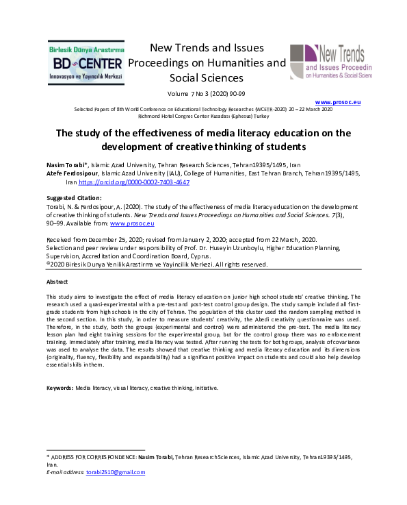 (PDF) The study of the effectiveness of media literacy education on the ...