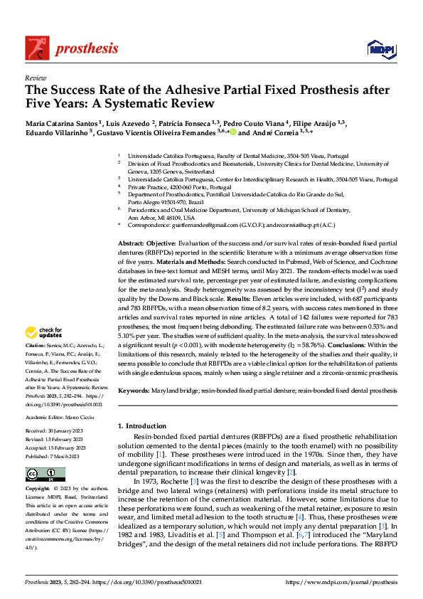 (PDF) The Success Rate of the Adhesive Partial Fixed Prosthesis after ...