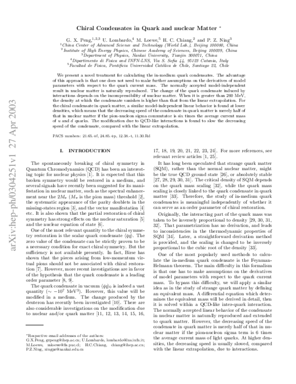 (PDF) Chiral Condensates in Quark and Nuclear Matter