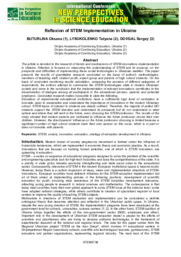 (PDF) Reflexion of STEM Implementation in Ukraine