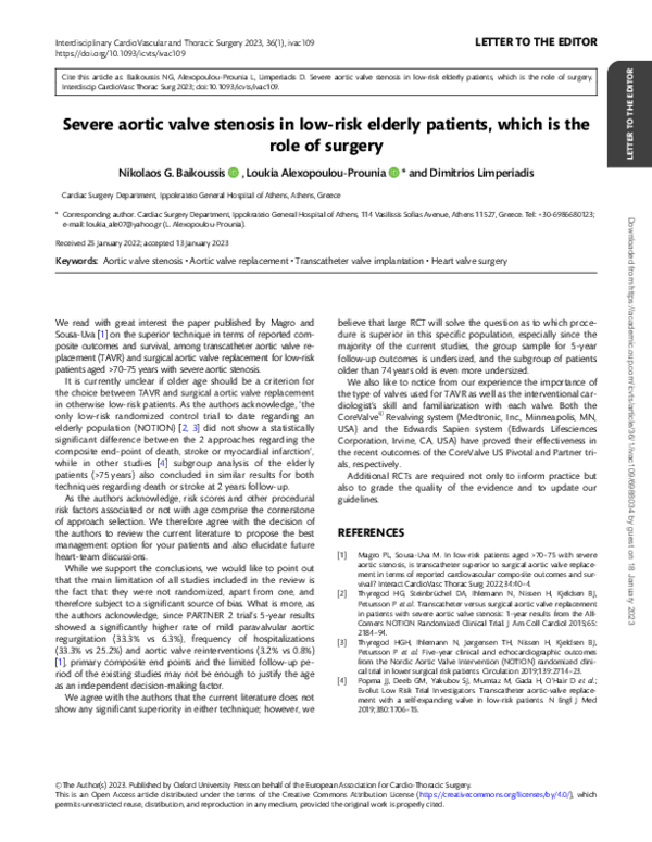 (PDF) Severe aortic valve stenosis in low-risk elderly patients; which ...