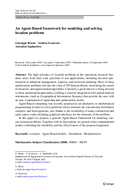 (PDF) An Agent-Based framework for modeling and solving location problems