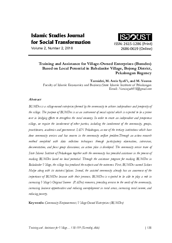 Pdf Training And Assistance For Village Owned Enterprises Bumdes