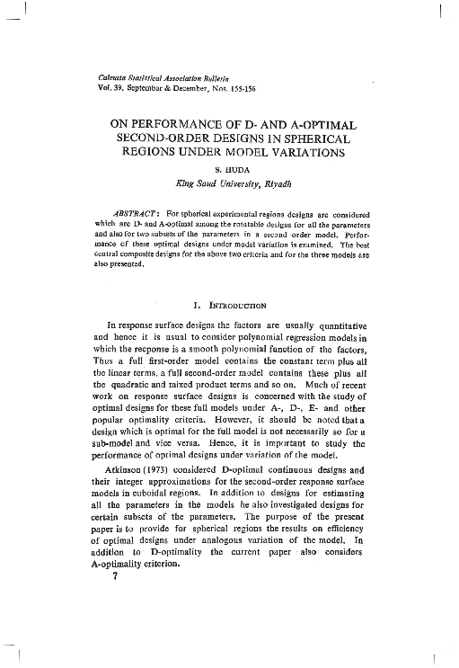 (PDF) On Performance of D- and A-Optimal Second-Order Designs in ...
