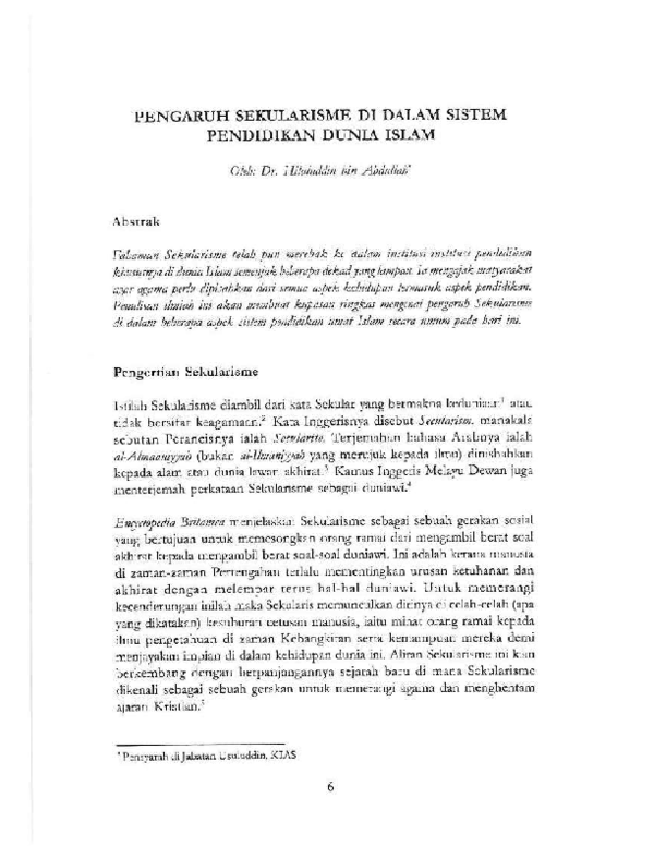 Pdf Pengaruh Sekularisme Di Dalam Sistem Pendidikan Dunia Islam