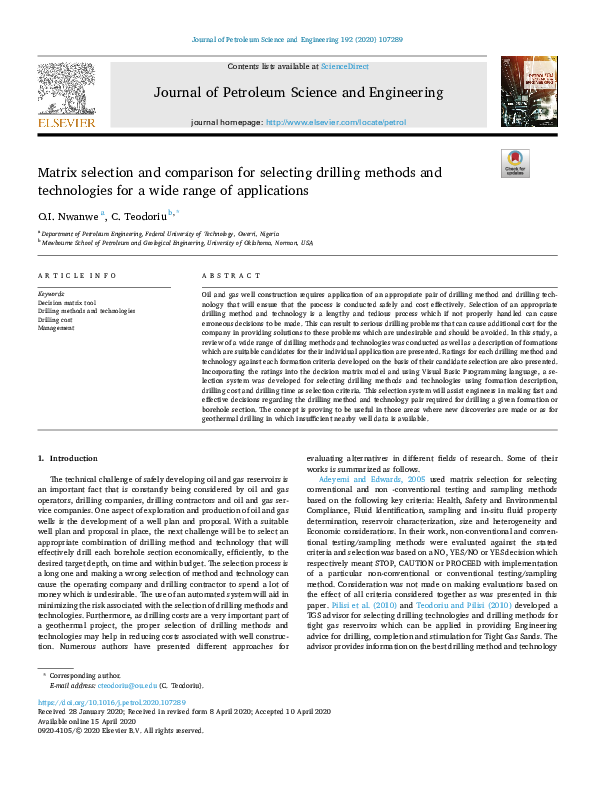 (PDF) Matrix selection and comparison for selecting drilling methods ...