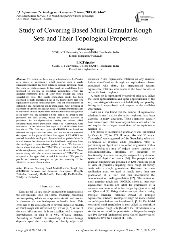 (PDF) Study of Covering Based Multi Granular Rough Sets and Their ...