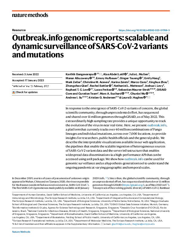 (PDF) Outbreak.info genomic reports: scalable and dynamic surveillance ...