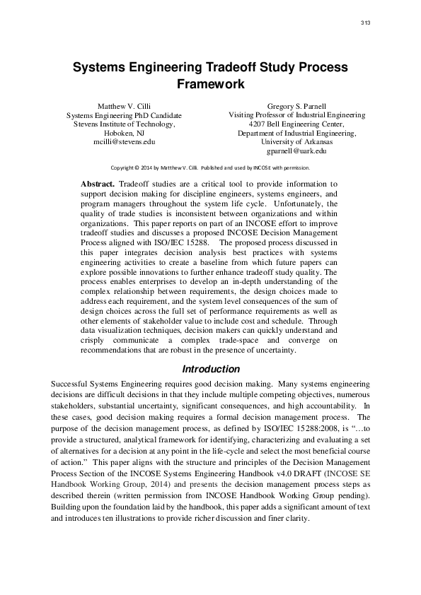 (PDF) 4.3.1 Systems Engineering Tradeoff Study Process Framework