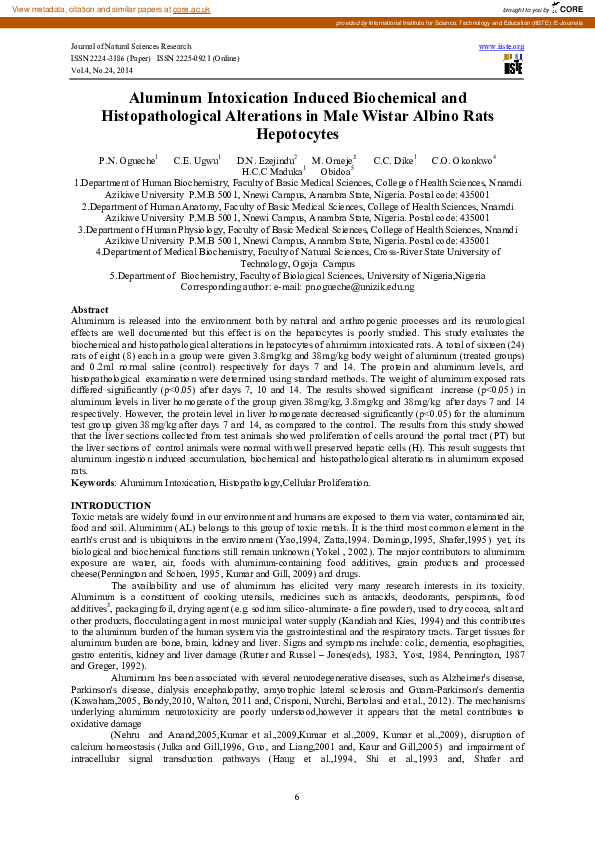 Picture of (PDF) Aluminum Intoxication Induced Biochemical and Histopathological ...