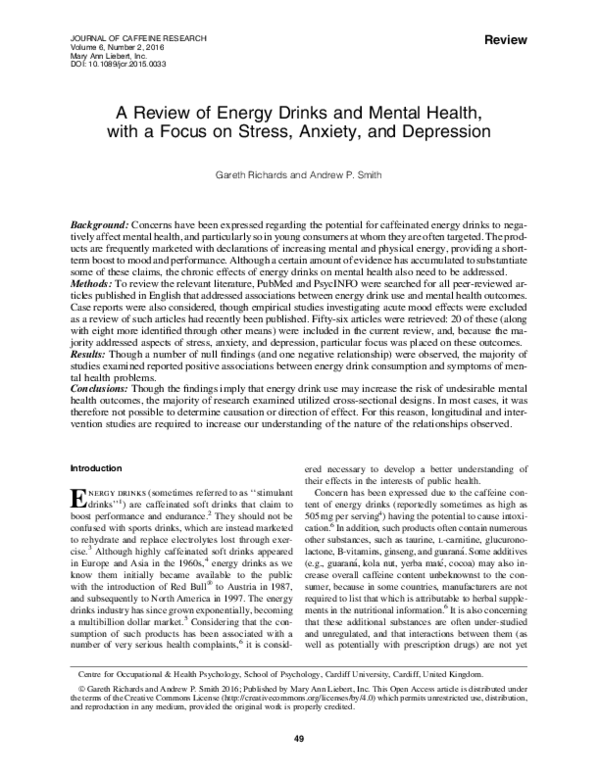 (PDF) A Review of Energy Drinks and Mental Health, with a Focus on