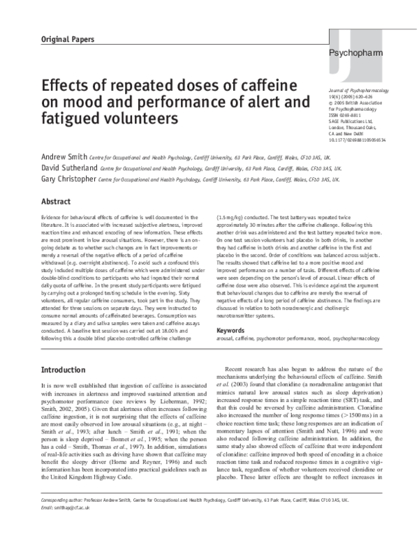 (PDF) Effects of repeated doses of caffeine on mood and performance of ...