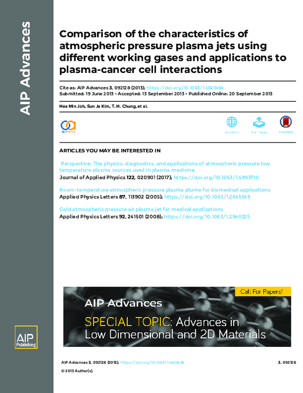 (PDF) Comparison of the characteristics of atmospheric pressure plasma ...