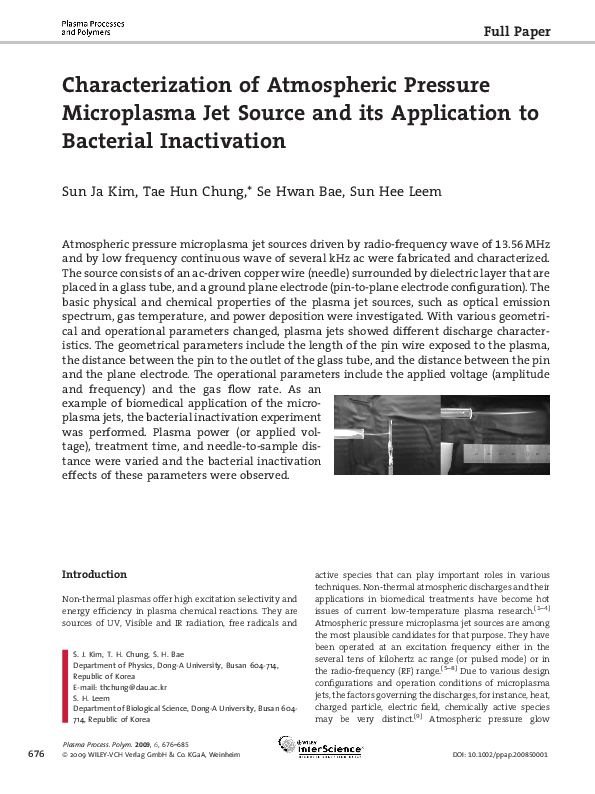 (PDF) Characterization of Atmospheric Pressure Microplasma Jet Source ...
