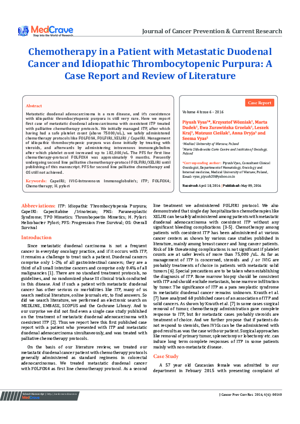 (PDF) Chemotherapy in a Patient with Metastatic Duodenal Cancer and ...