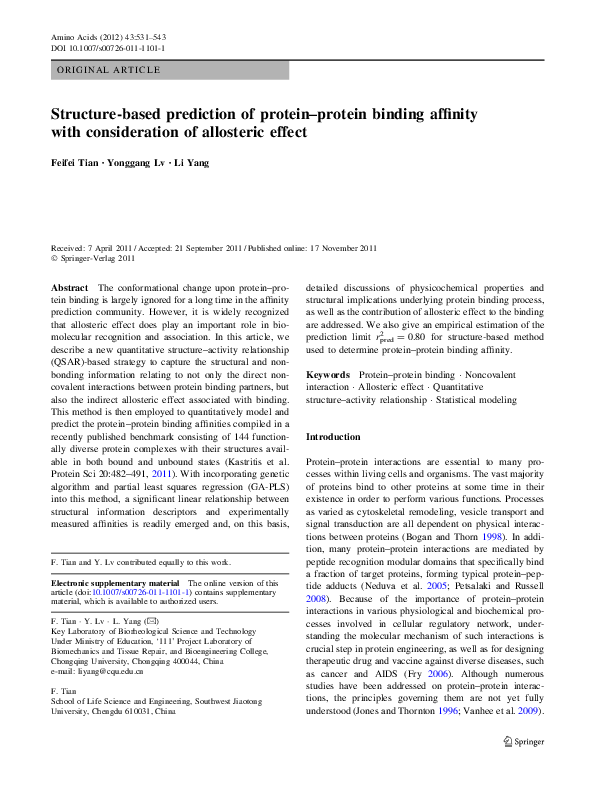 (PDF) Structure-based prediction of protein–protein binding affinity ...