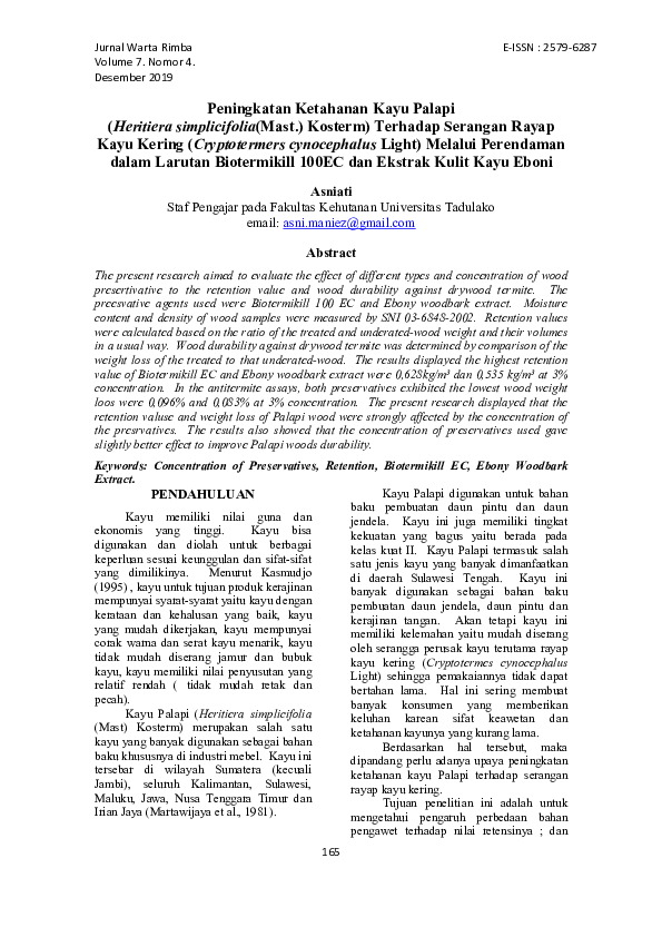 (PDF) Peningkatan Ketahanan Kayu Palapi (Heritiera simplicifolia(Mast ...