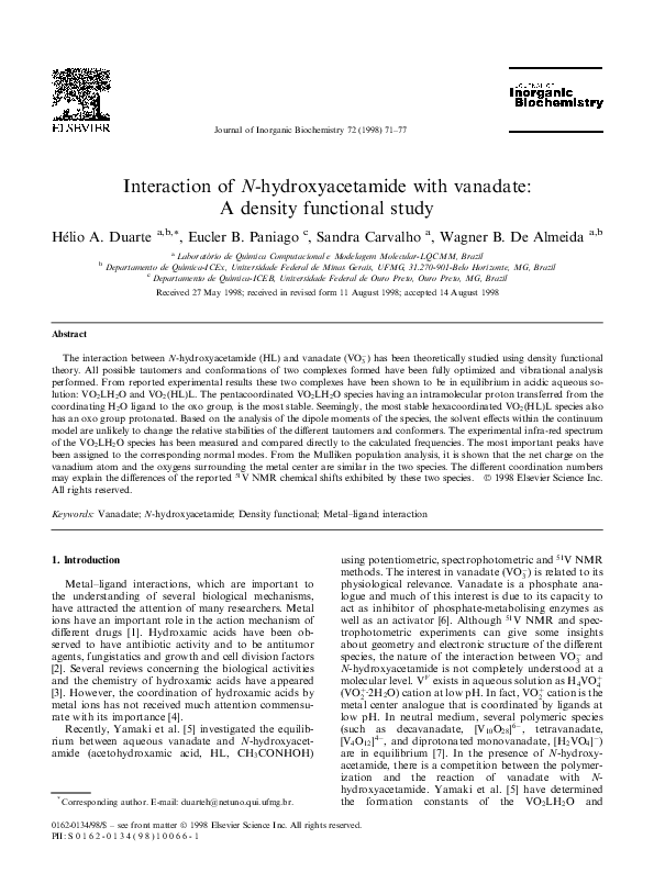 (PDF) Interaction of N-hydroxyacetamide with vanadate: A density ...
