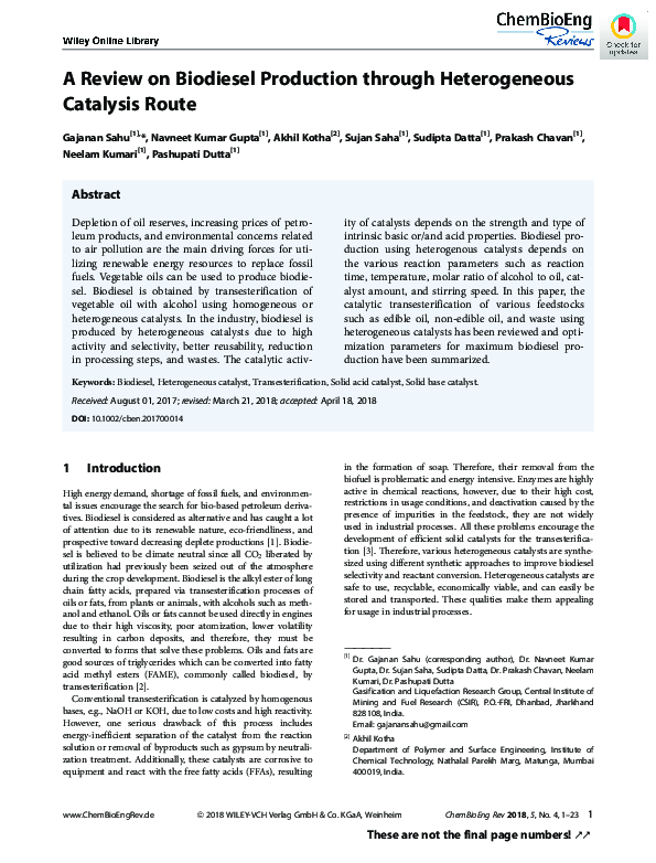 (PDF) A Review on Biodiesel Production through Heterogeneous Catalysis ...