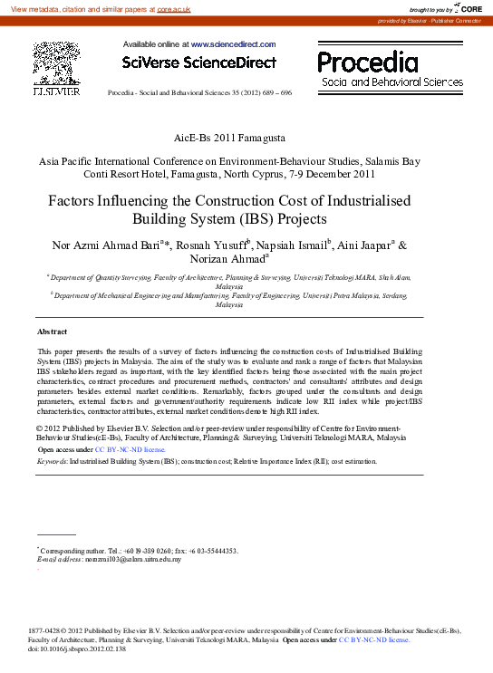 (PDF) Factors Influencing the Construction Cost of Industrialised ...