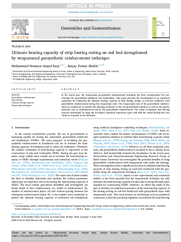 (PDF) Ultimate bearing capacity of strip footing resting on soil bed ...