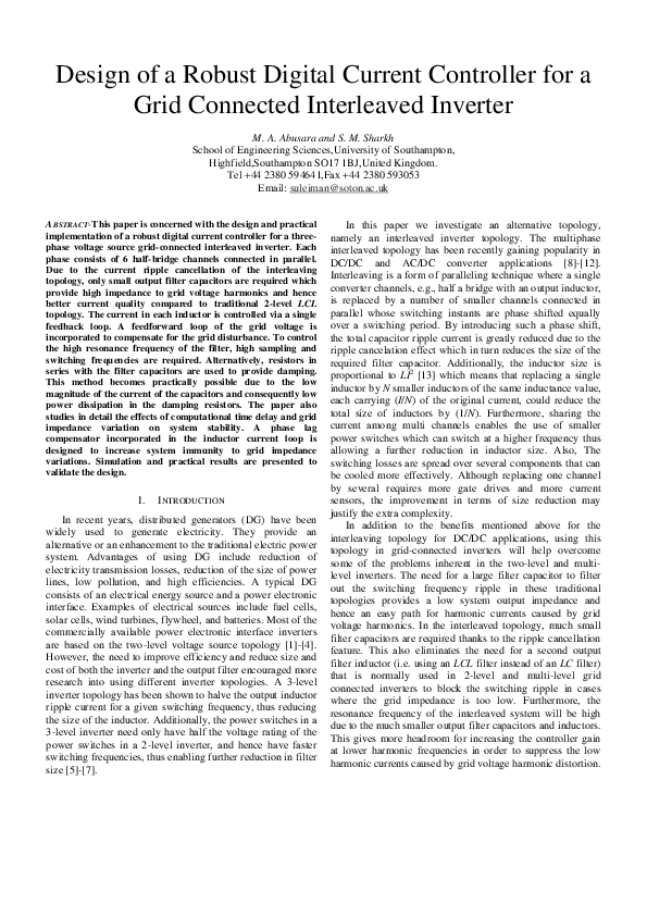 (PDF) Design of a robust digital current controller for a grid ...