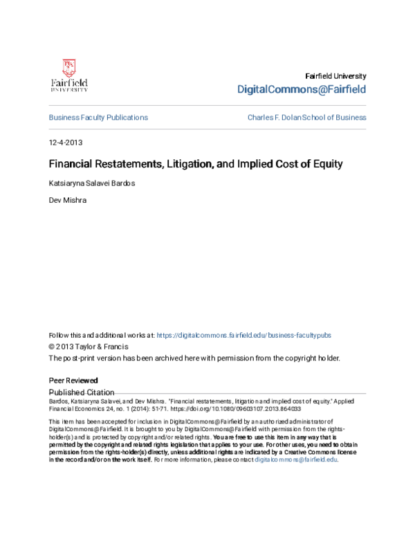 (PDF) Financial restatements, litigation and implied cost of equity