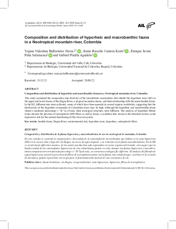 (PDF) Composition and distribution of hyporheic and macrobenthic fauna ...
