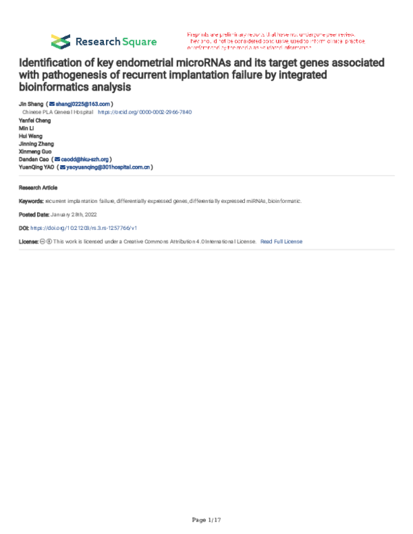 (PDF) Identification of key endometrial microRNAs and its target genes ...