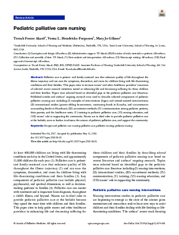 (PDF) Pediatric palliative care nursing