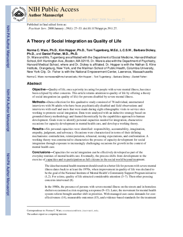(PDF) A Theory of Social Integration as Quality of Life