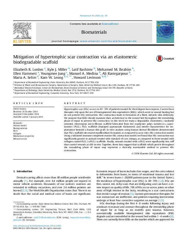 (PDF) Mitigation of hypertrophic scar contraction via an elastomeric ...