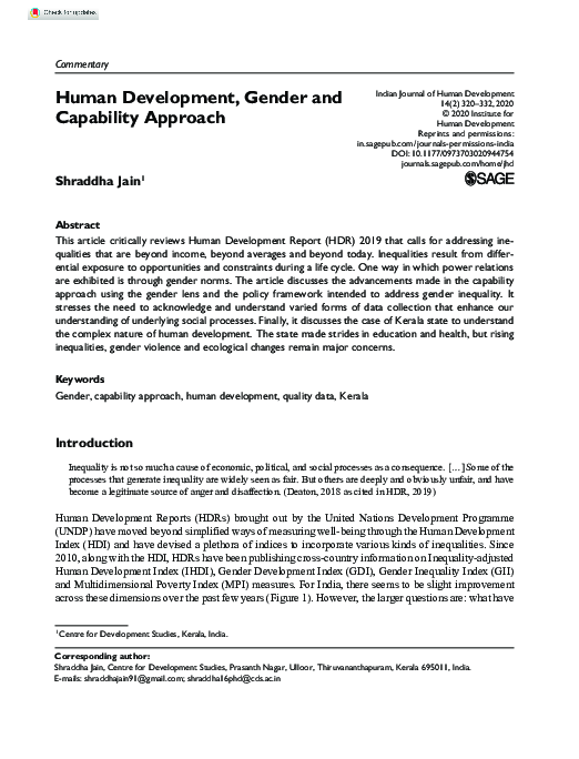 (PDF) Human Development, Gender and Capability Approach