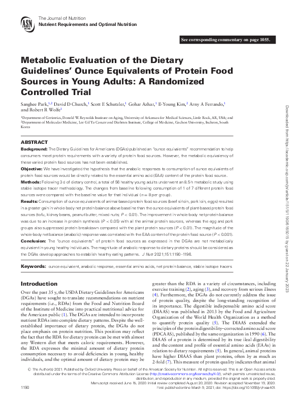 (PDF) Metabolic Evaluation of the Dietary Guidelines’ Ounce Equivalents ...