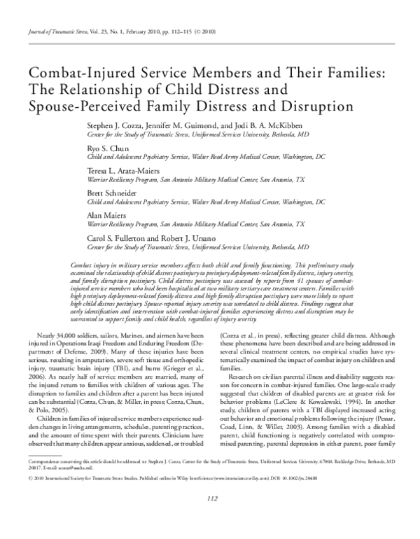 (PDF) Combat-injured service members and their families: The ...