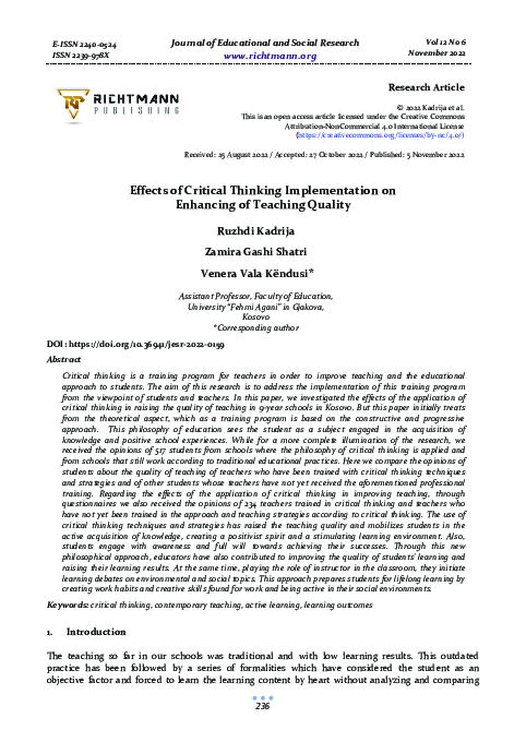 (PDF) Effects of Critical Thinking Implementation on Enhancing of ...