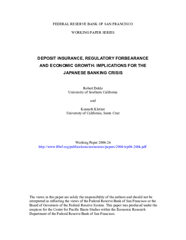(PDF) Deposit Insurance Regulatory forbearance and Economic Growth