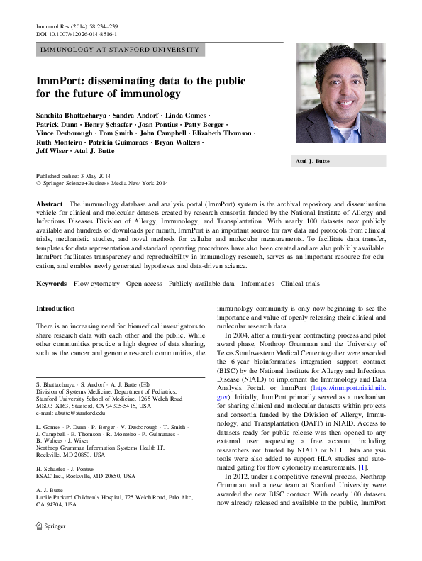 (PDF) ImmPort: disseminating data to the public for the future of ...