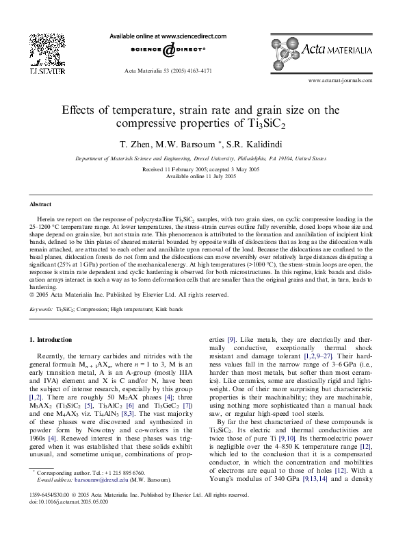 (PDF) Effects of temperature, strain rate and grain size on the ...