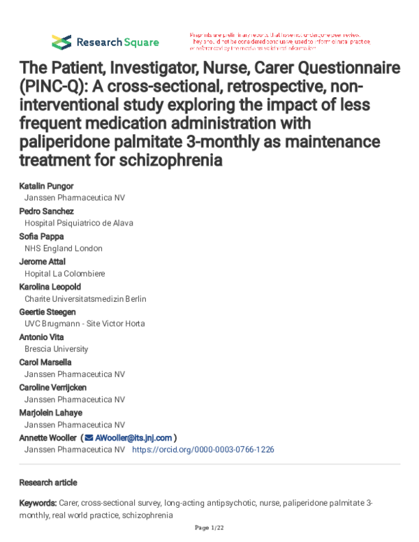 (PDF) The Patient, Investigator, Nurse, Carer Questionnaire (PINC-Q): A ...