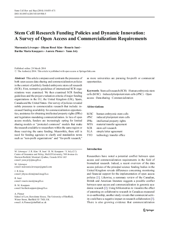 (PDF) Stem Cell Research Funding Policies and Dynamic Innovation: A ...