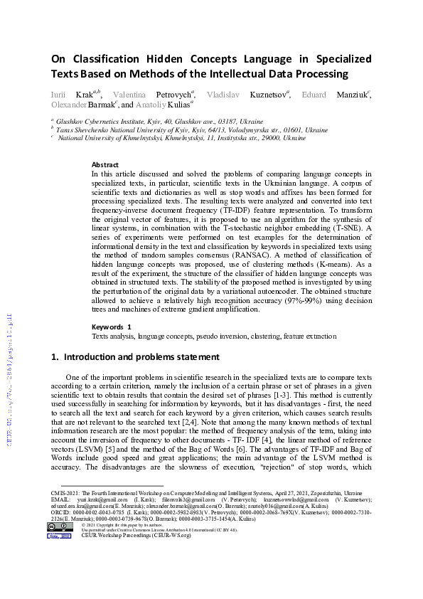(PDF) On Classification Hidden Concepts Language in Specialized Texts