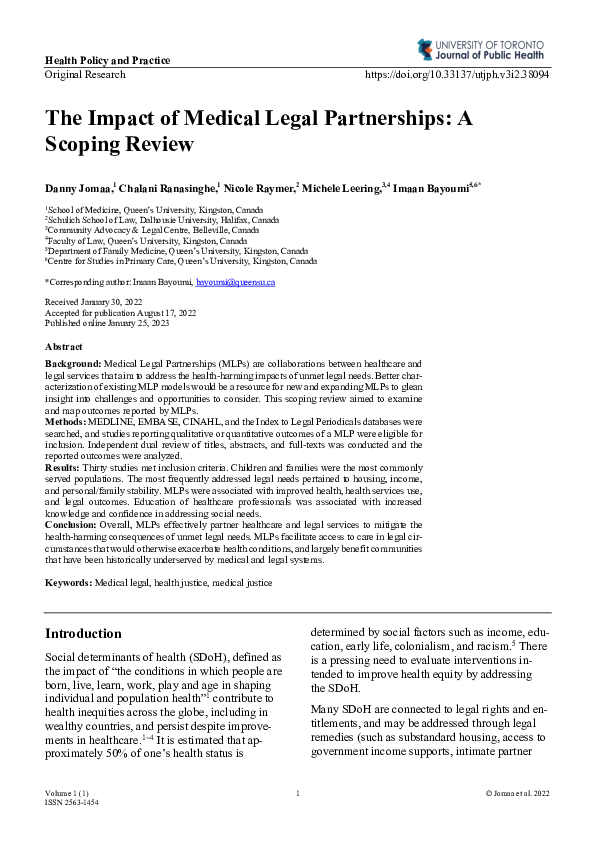 (PDF) Impact of Medical Legal Partnerships: A Scoping Review